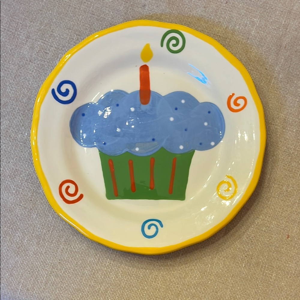 Coton Colors Birthday Plate with Blue and Yellow Accents